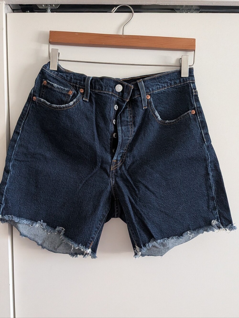 Levi's Dark Indigo High-Rise Cutoff Jean Shorts